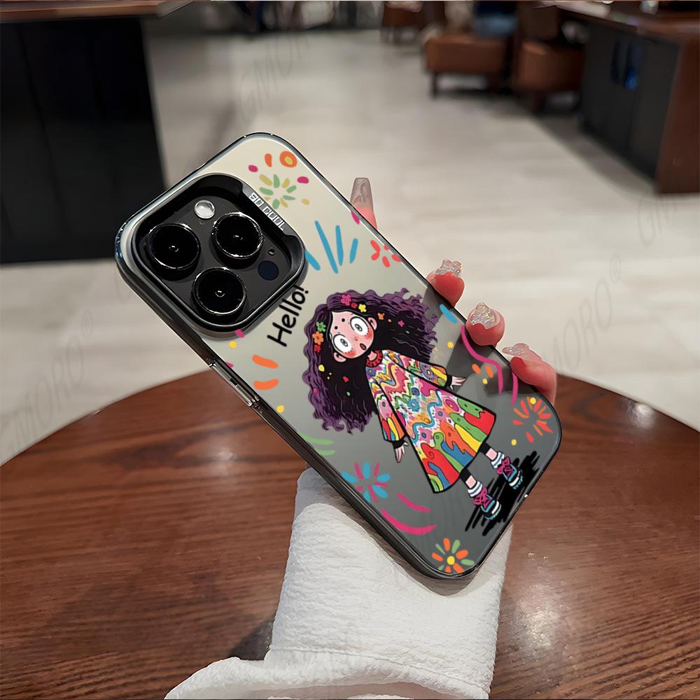 Ins Wind Hello Color Curly Hair Girl Mobile Phone Case iPhone16 Anti-drop Color Silver Apple 17 Girlfriend 15pm