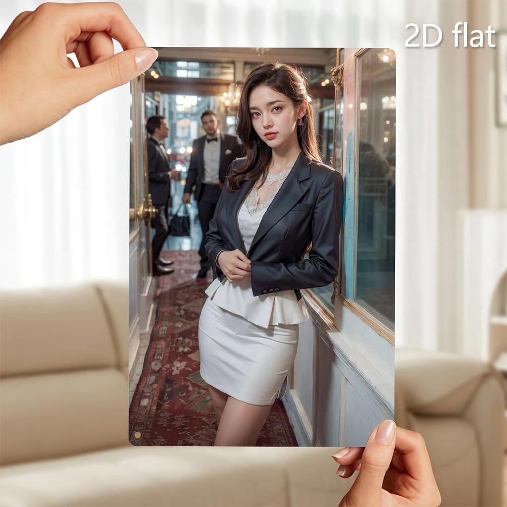 ArtyFame Elegant 2D Flat Metal Wall Art, Pre-Drilled Holes, Modern Woman In Black Blazer White Skirt Social Scene