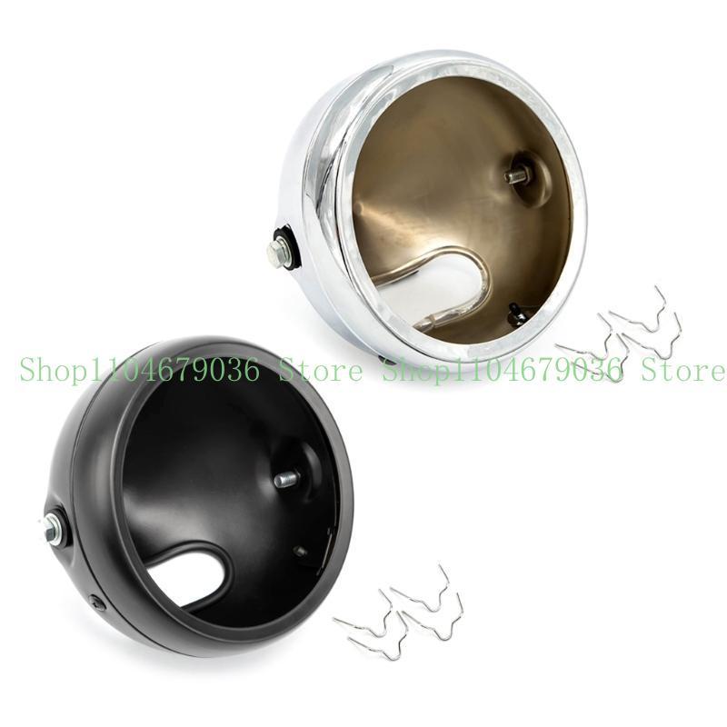652F Motorcycle Matte Black Headlight 5.75inch Retro Bucket Motorcycle Modified Headlight Base LED Headlight for Shell