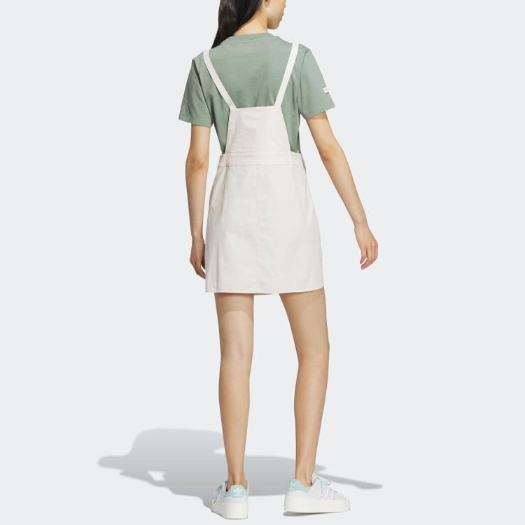 Adidas Solid Color Zip Pocket Short Sports Overall Dress Women Dress Wonder-White IK8605