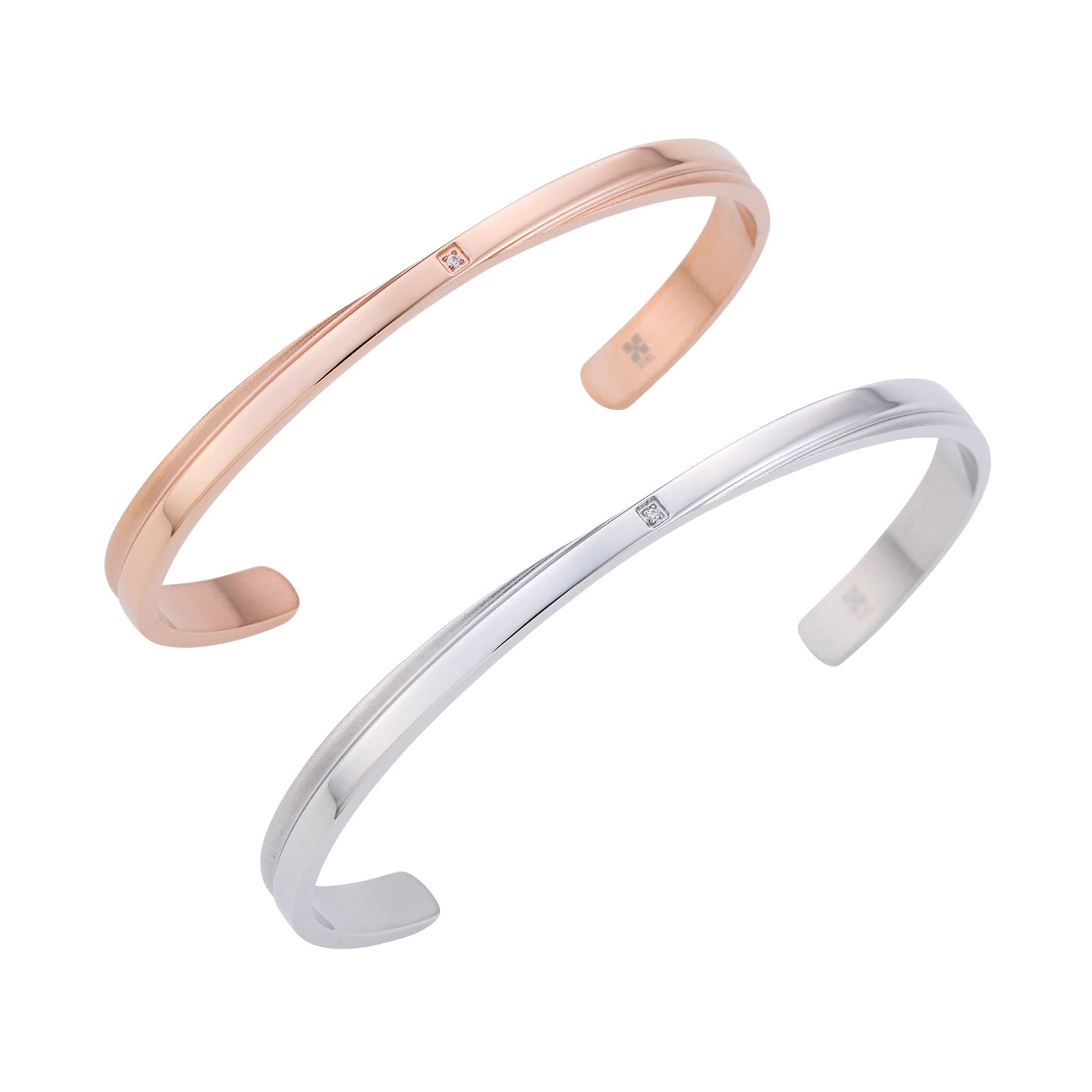 

Pair Bangle Surgical Stainless Steel Diamond Cross Matte Pink Silver [White Clover] & 4SBG023MG&4SBG023MSV