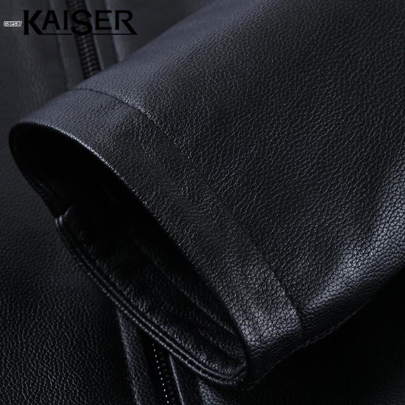 KAISER Men's Stand Collar Lychee Grain Genuine Leather Biker Jacket