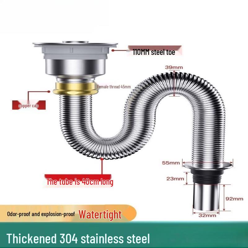 Universal Stainless Steel Sink Drain Pipe Kit