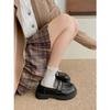 Retro black British style platform small leather shoes 2025 autumn and winter with skirt heightening loafers