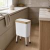 Lidded Trash Can Wheeled Rolling Compact HeavyDuty Square Bin Whitegold High Foot