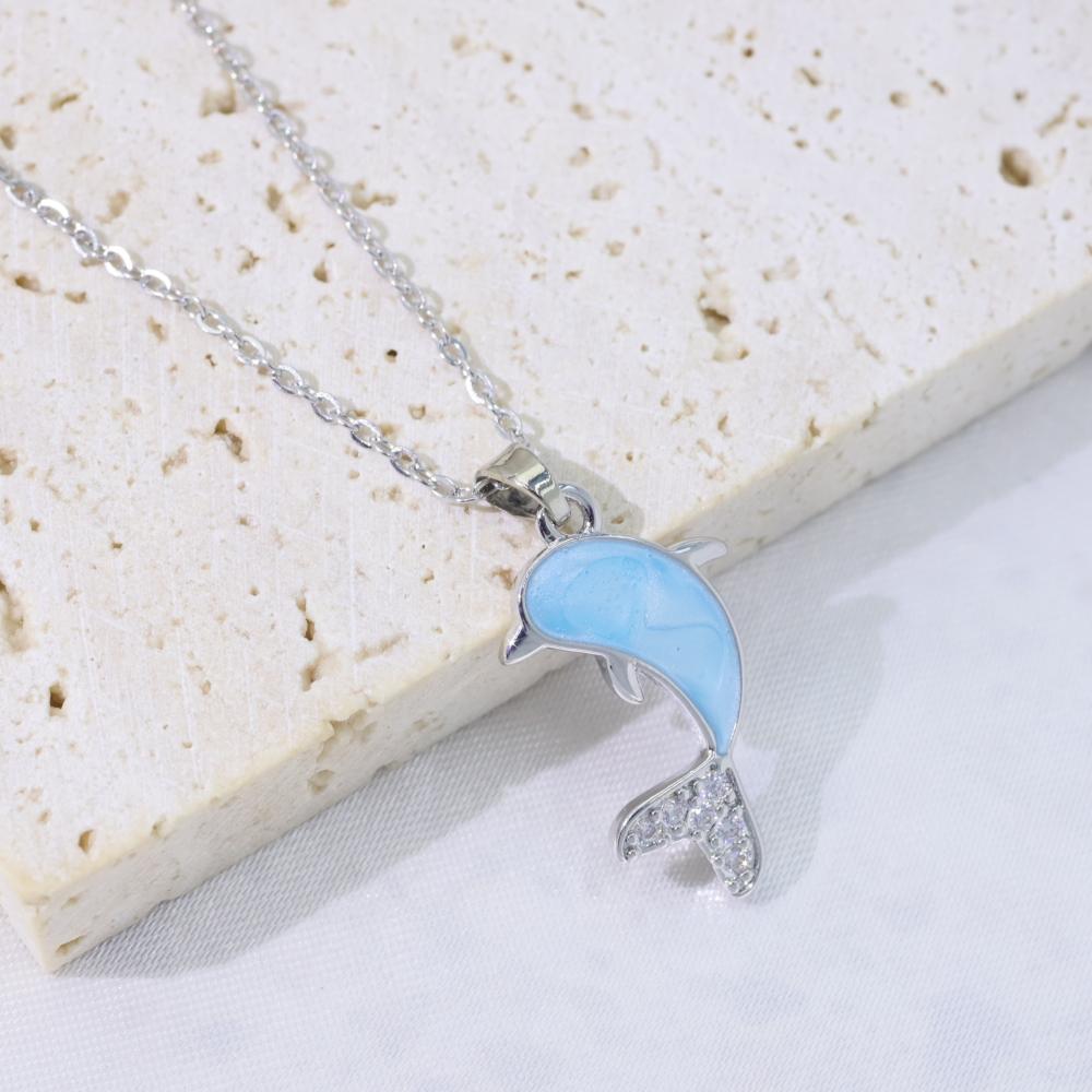 Simple Dolphin Zirconia Pendant Necklaces for Women New Fashion Wedding Party Necklace Jewelry Accessories