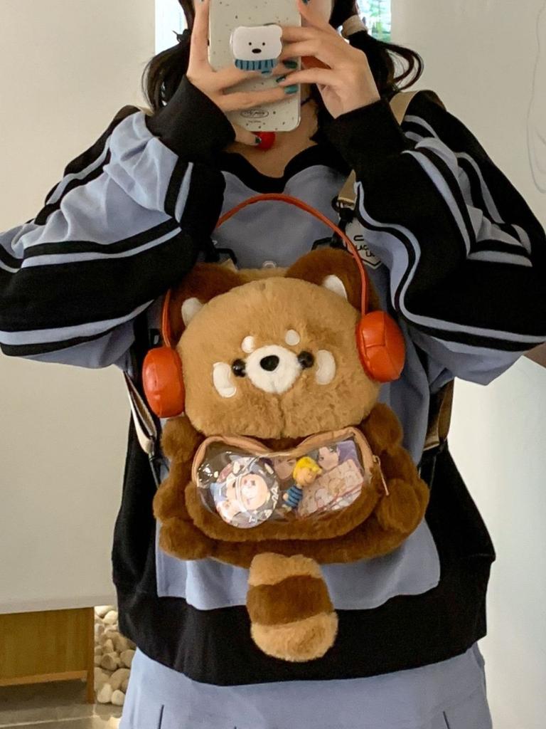 Raccoon Plush Backpack With Nylon Material Soft Serve For Daily Commute And Casual Use