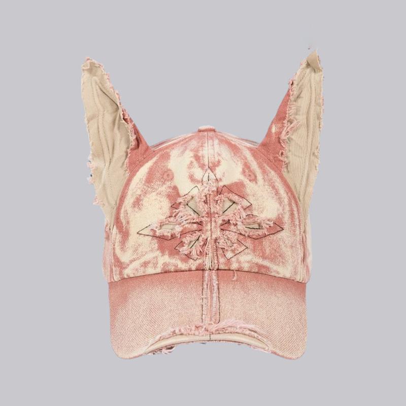 Casquette de Baseball en Jean Oreilles de Doberman Vent de Terre Désolée Personnalité Féminine Niche Casquette de Baseball Personnalisée Hip Hop Chapeau à Visière Duckbill rose