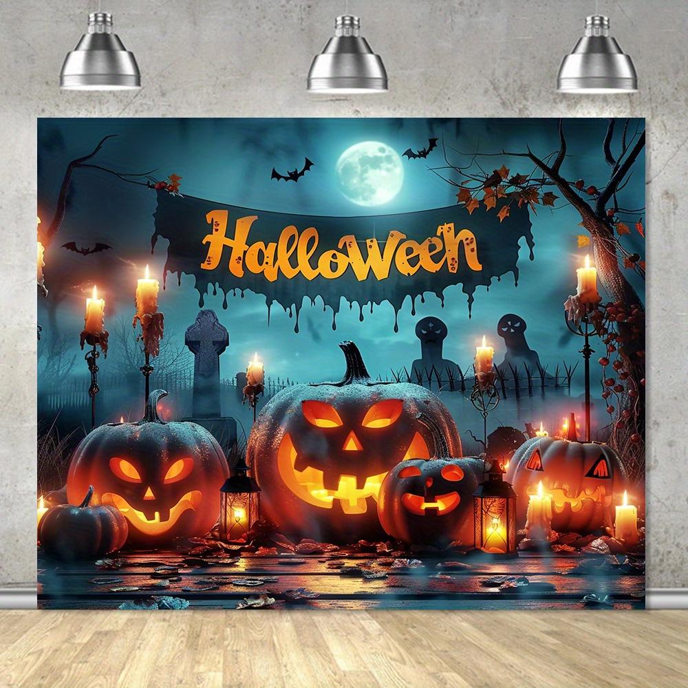 Decorative Art Style Halloween Background - Polyester Photography Wall Hanging Fabric featuring a horror pumpkin theme