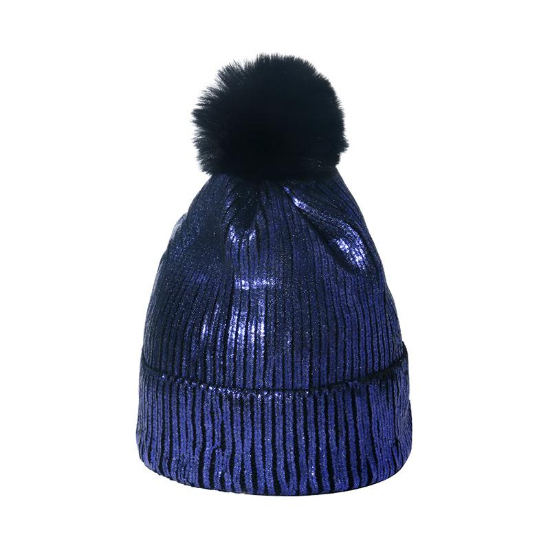 Autumn and Winter Bronzing Wool Hat Colorful Metal Hip-hop Street Hairball Knitted Hat Men and Women