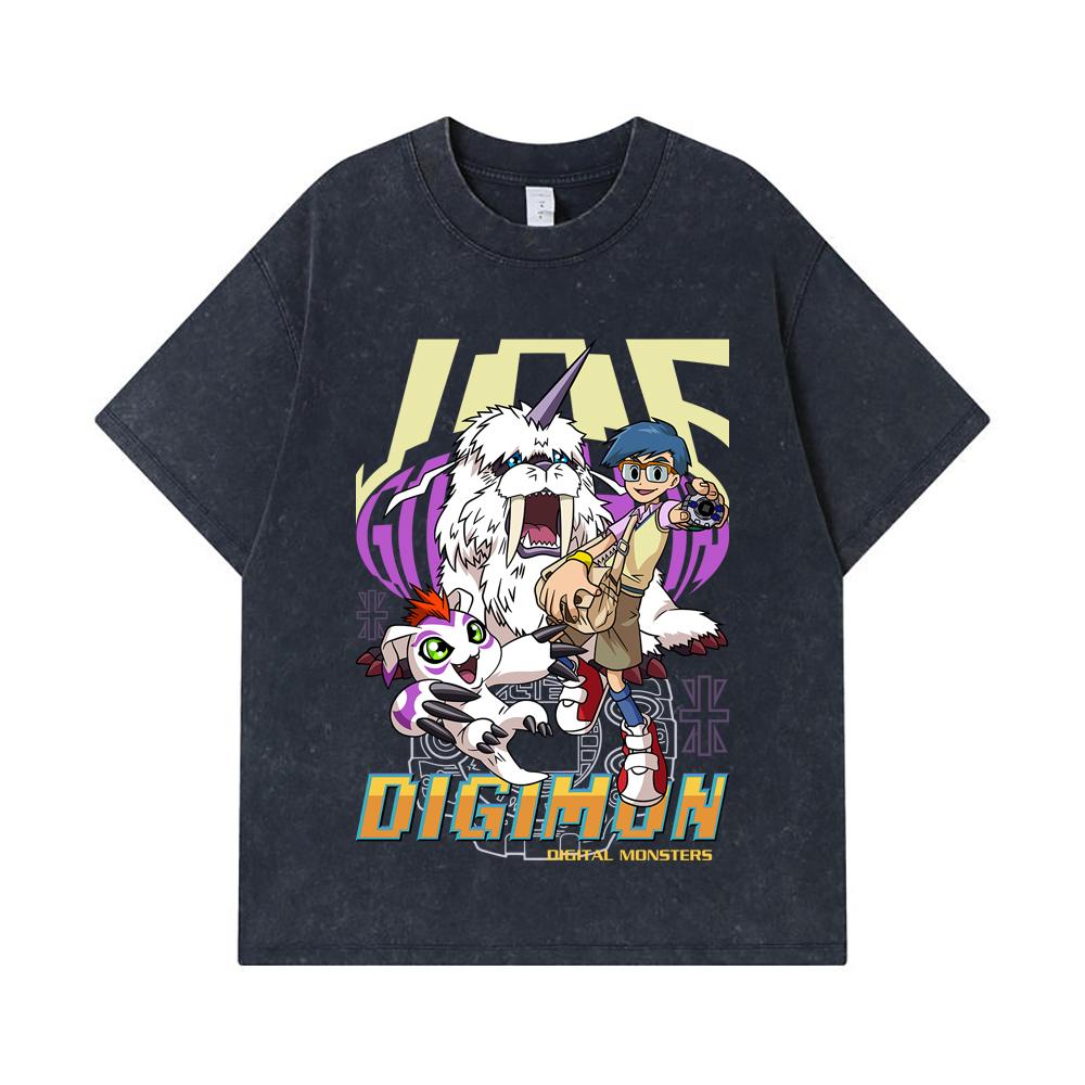 275 GSM Washed T-shirts 100% Cotton Digimon V4 Gomamon Print Unisex Heavy Cotton T Shirt