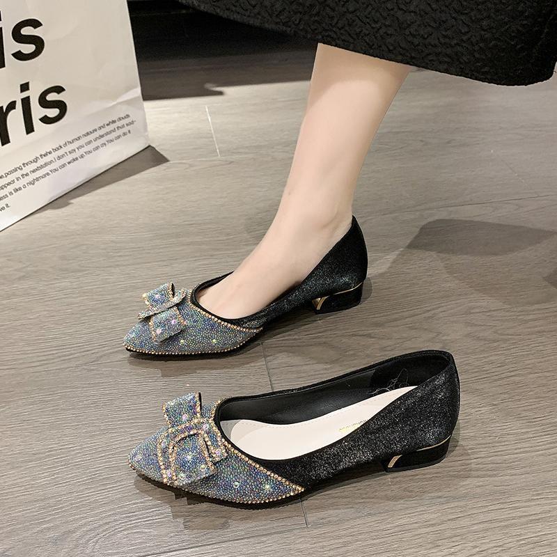 French pointed single shoes women's 2025 spring and autumn new shallow mouth rhinestone fairy shoes gentle thick heel one pedal bridesmaid shoes