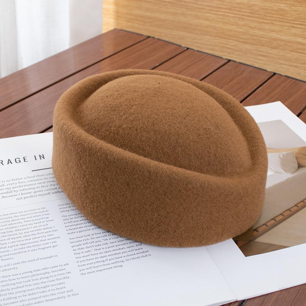 Hepburn vlněný cylindr Francouzský lehký luxusní klobouk s kupolí High-end baret Podzimní a zimní letuščí klobouk cylindr