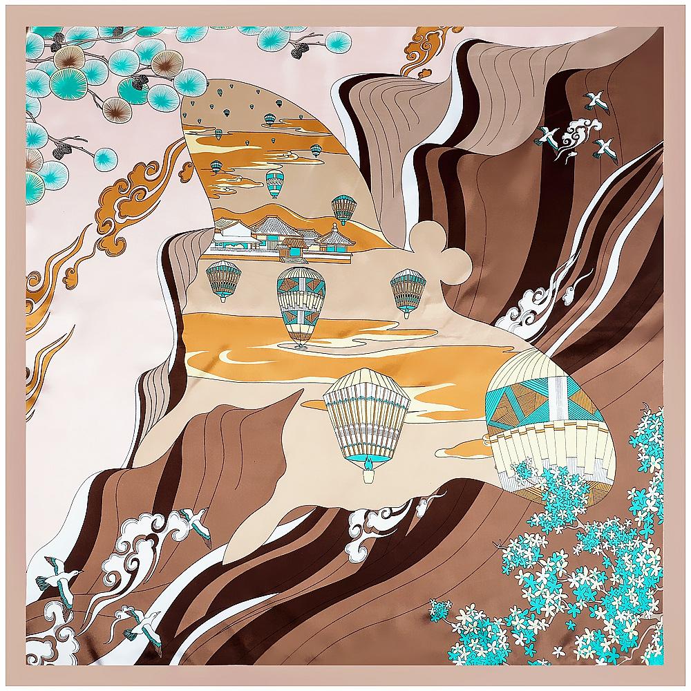 Luxury four leaf clover flower Headband Hijab Bandana Women Satin Silk Scarf Shawl Foulards Femme Square Scarves Wraps 90*90CM