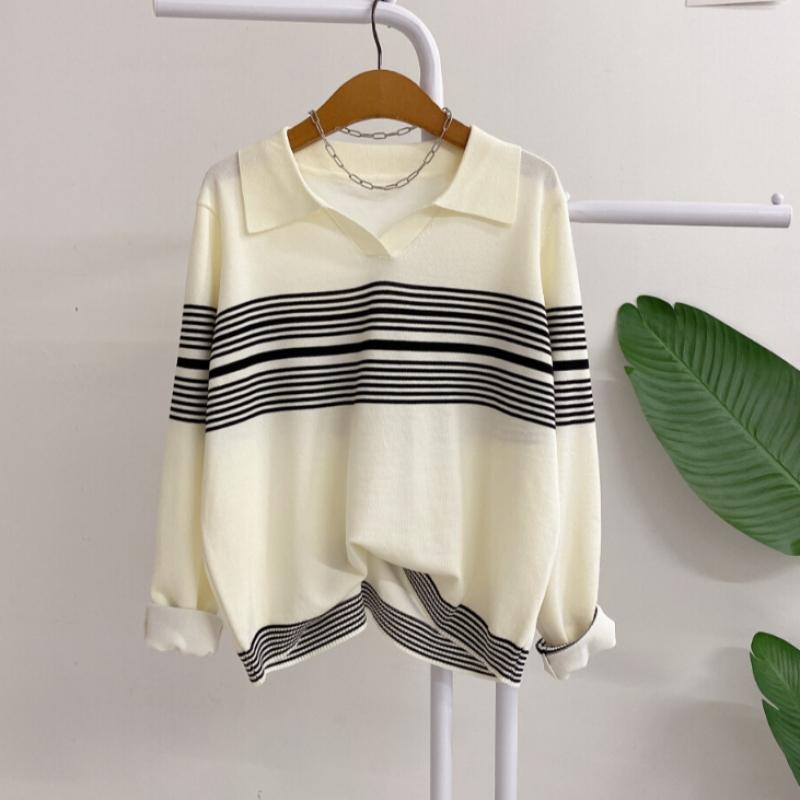 Honey J Split Collar Stripe Knit 3 Color