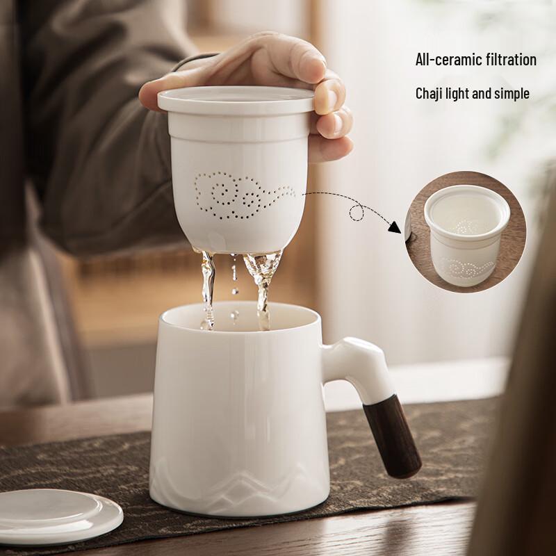 Dehua White Porcelain Ceramic Tea Mug with Lid & Infuser