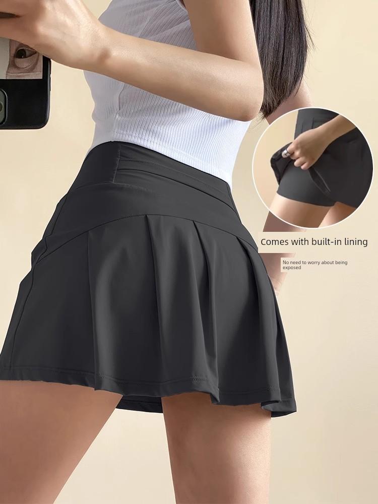 Lulu Vuru Breathable Tummy Control Tennis Skirt Anti-Exposure Sports Shorts Women's Running Skirt Pants Badminton Half Skirt