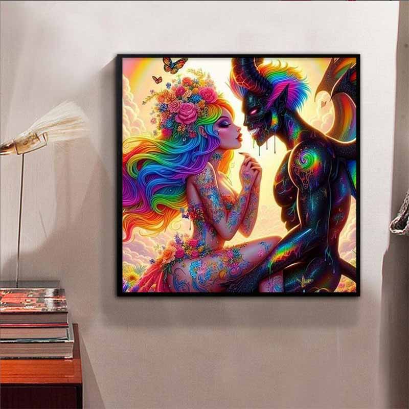 New Arrival 5D DIY Full Circle Diamond Painting "Devil Couple" Embroidery Cross Stitch Home Decor Gift