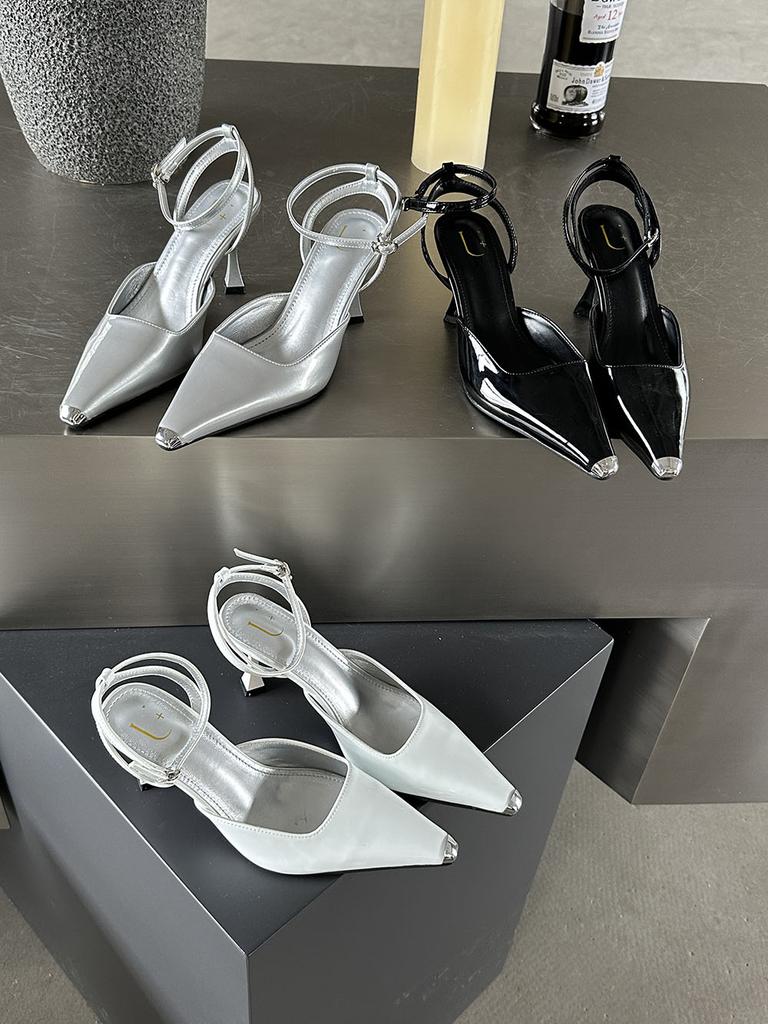 Fashion Pointed Toe Women Sandals Black Silver White Summer Dress Shoes Thin High Heels Ankle Strap Party Pumps Wedding Sexy Pumps 35-39