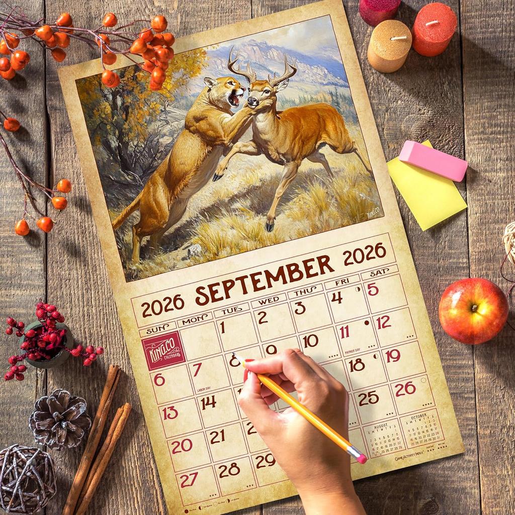 2026 Vintage Wildlife Wall Calendar 16-Month X-Large Size 14x22, Retro Widllife Calendar by The KING Company-Monster Calendars