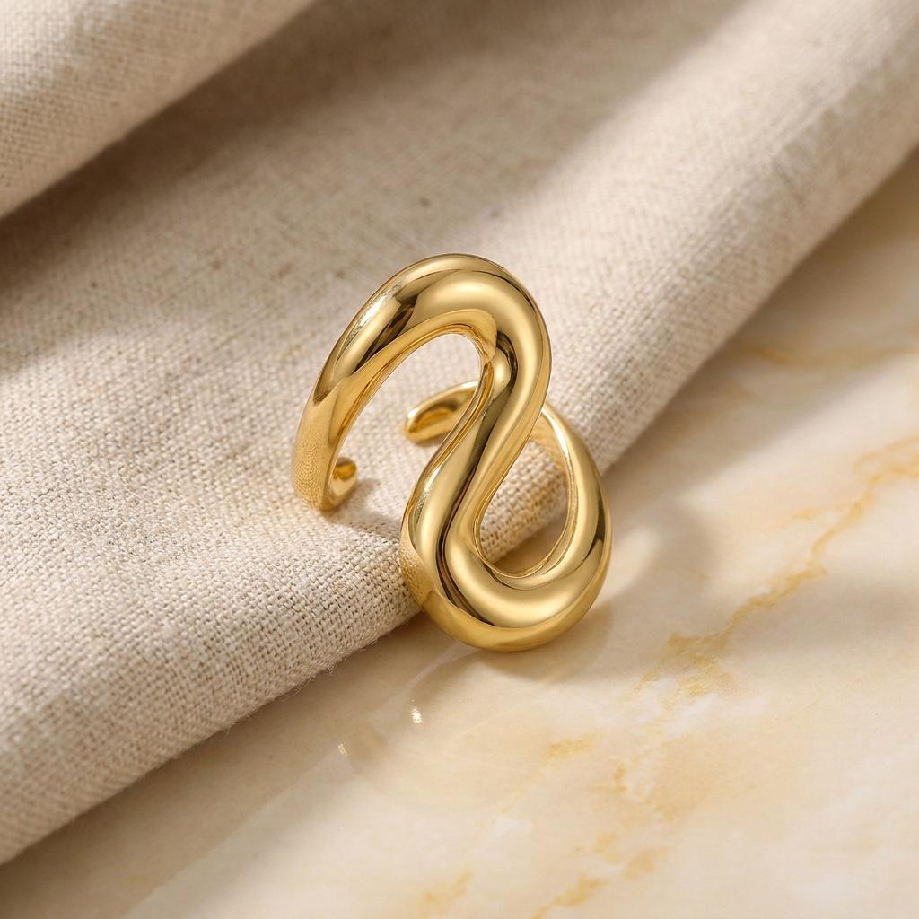 INSSGG European Haute Couture S-Shaped Minimalist Adjustable Open Ring