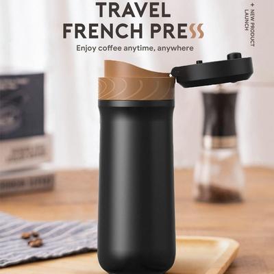 2 In 1 12 Oz Portable French Press Coffee Maker for Travel Camping Stainless Steel Vacuum Insulated Coffee Mug Tea Cup