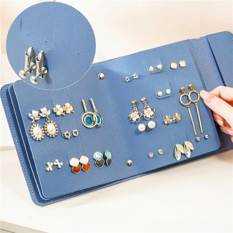 Portable Travel Jewelry Organizer Foldable Book Design Leather Earring Holder Case for Women Mom