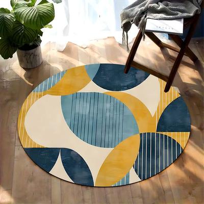 Geometric Color Block Pattern Flannel-printed Round Floor Mats Are Slip-resistant Suitable Living Room Terrace Garden Carpets