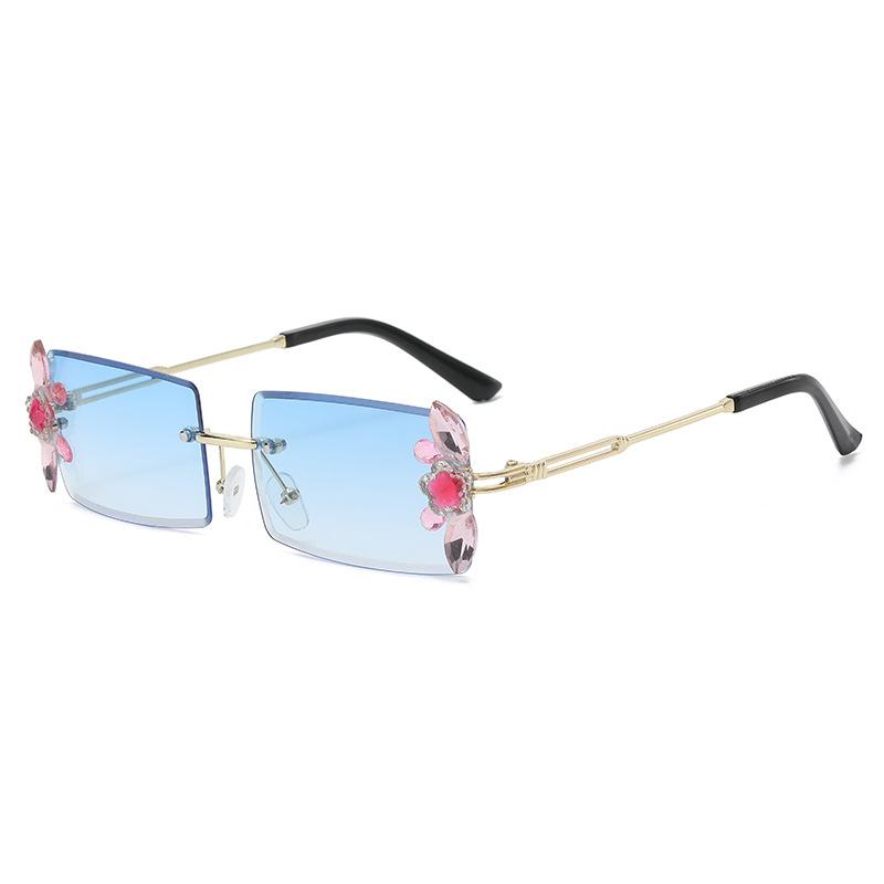Rectangular Small Frame Diamond-inlaid Sunglasses Women's Small Face Round Face Sun Protection Sunglasses Trendy
