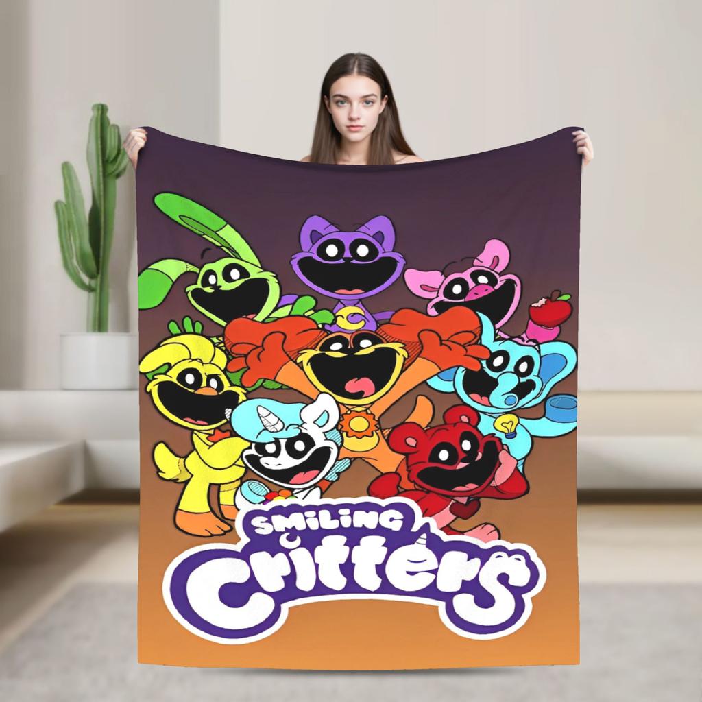 Cartoon S-Smiling Critters Anime Blankets Game Plush Novelty Warm Throw Blanket for Home Autumn/Winter