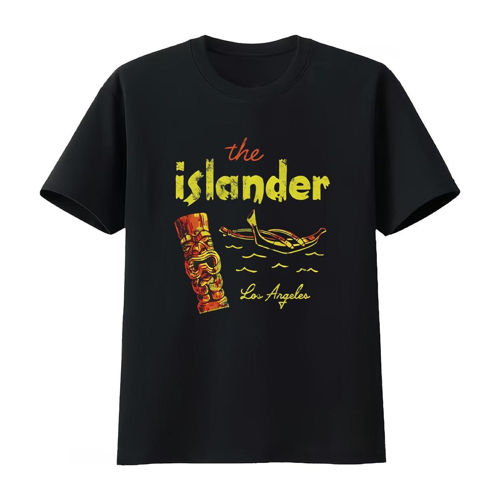 Retro Tiki Bar The Islander Los Angeles CA T Shirt Polynesian Design with Canoe and Statue Print Breathable Soft Summer 2026 Top