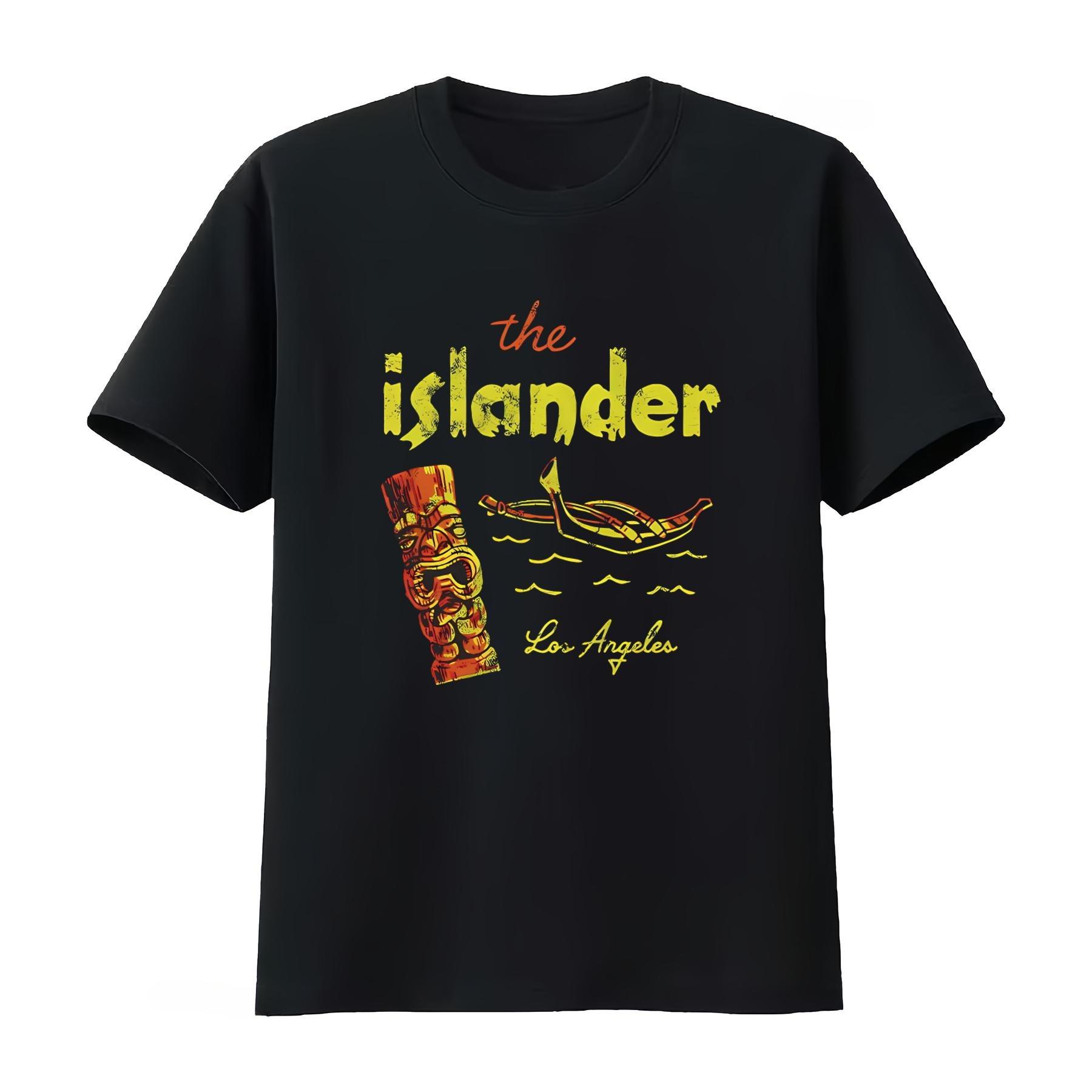 

Retro Tiki Bar The Islander Los Angeles CA T Shirt Polynesian Design with Canoe and Statue Print Breathable Soft Summer 2026 Top S