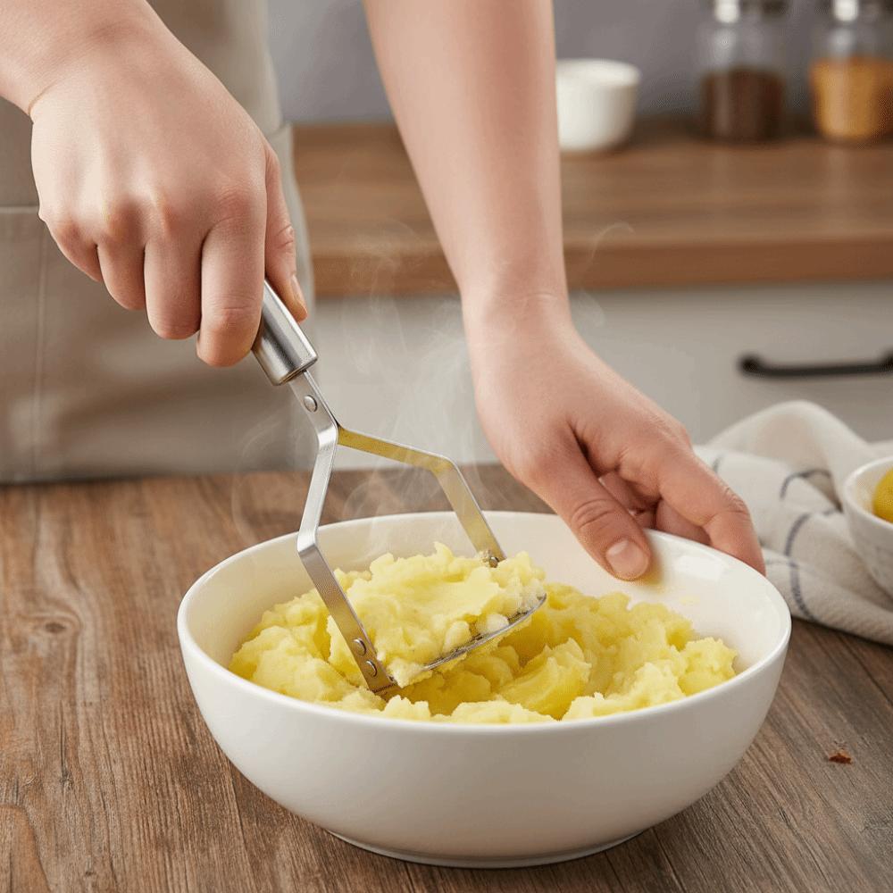 Practical Stainless Steel Potatoes Masher Rust-proof Household Potatoes Crusher Hangable Handheld Potato Presser Cooking
