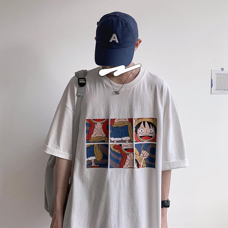 One Piece Luffy Printed Tshirt for Men Shortsleeved Loose Trendy Clothing Halfsleeved Base Layer
