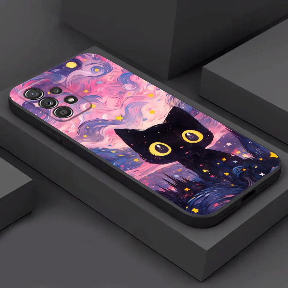 Cat Van Gogh Starry Sky For Samsung Galaxy A55 Case A54 A52S A53 5G A51 A34 A35 A33 A32 A50 A72 A71 A30 A7 2018 Cases Soft Cover