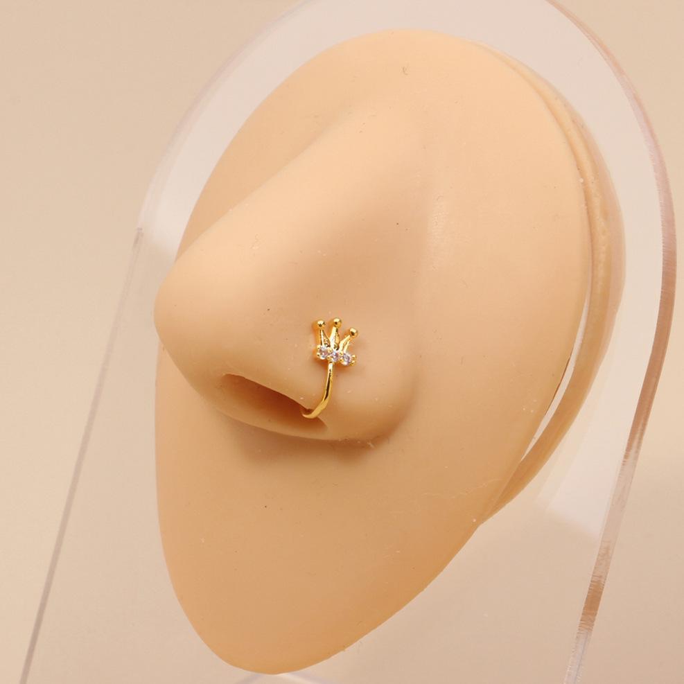 Classic Gold U-Shaped Rhinestone Non-Piercing Nose Ring: Butterfly, Moon, Crown, Heart Styles