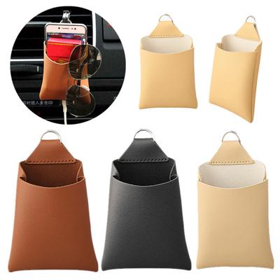 Car Storage Bag with Hook Easy To Install Minimalistic Stable Anti-fall Interior Organizer Faux Leather Car Cell Phone Air Outlet Bag for Driver