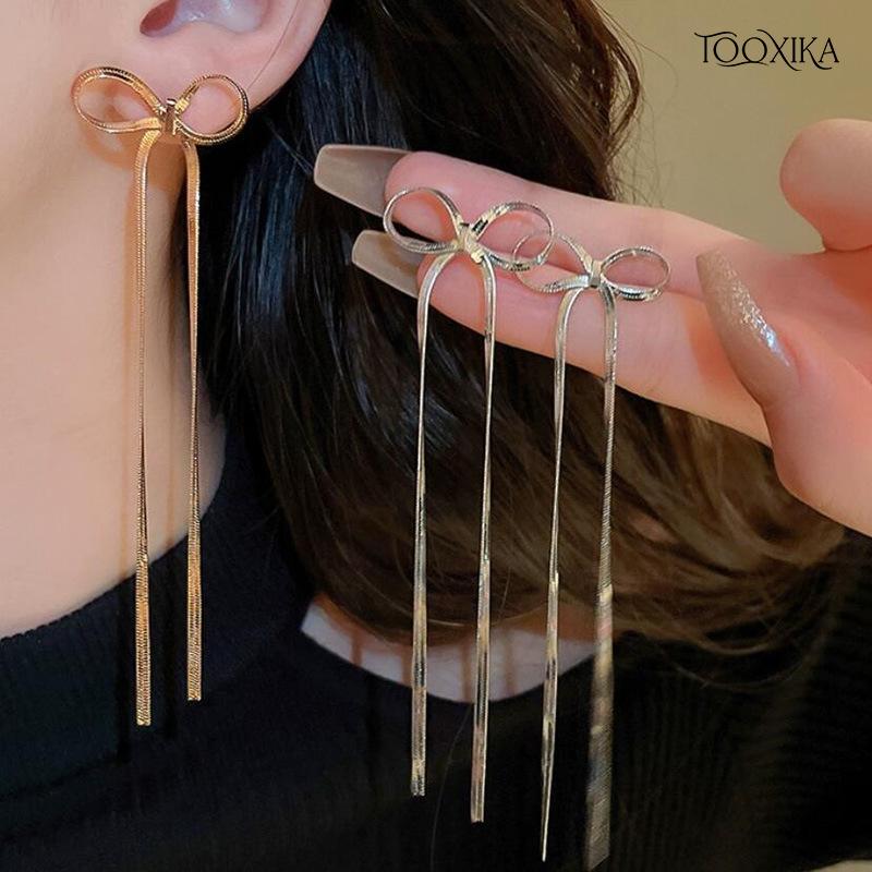 

Tooxika Простые металлические серьги-кисточки с бантом Нишевые высококачественные серьги для женщин в стиле темперамент
