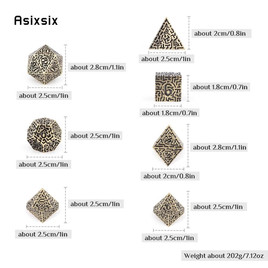 7 Pcs Copper Metal Dice Maze Solid Metal Polyhedral Dice Set Suitable for Role-Playing RPG  Board Game Card Game