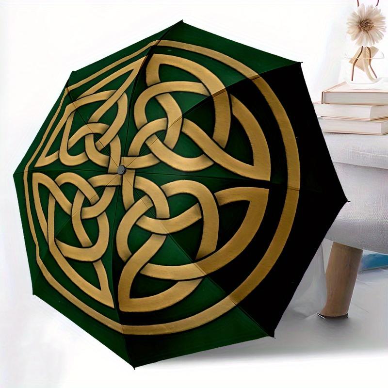 1pc Celtic Knot Automatic Open/Close Umbrella, Portable Folding Umbrella for Travel, Themed Events, It is suitable as a gift for various festivals, Ou