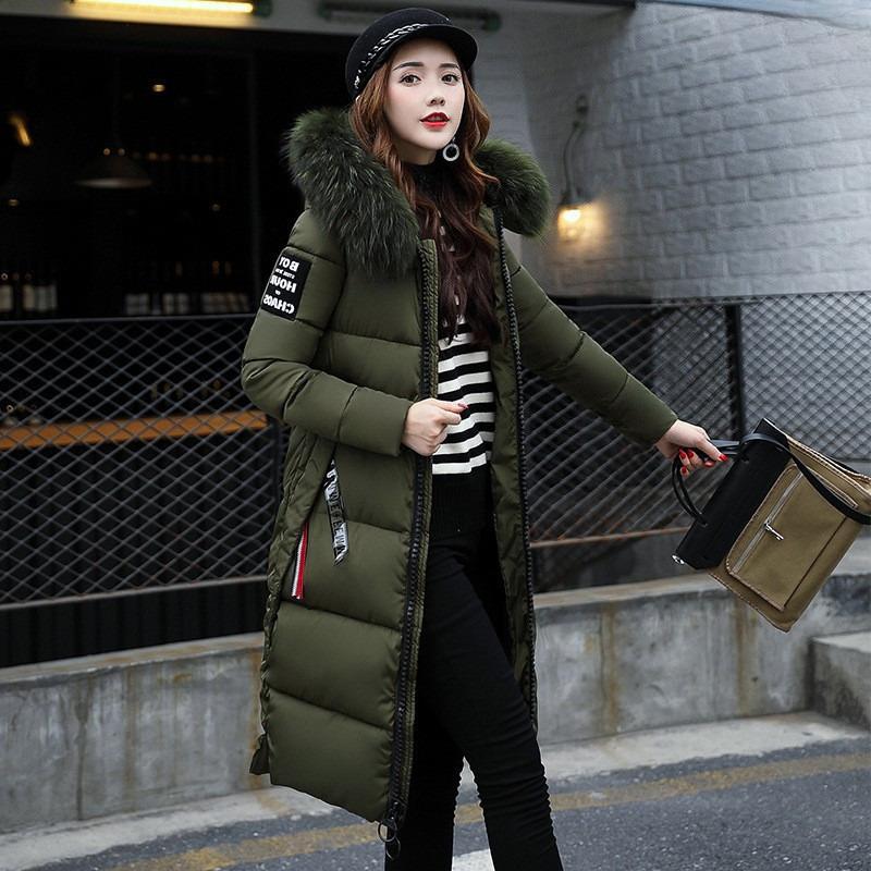 Autumn and Winter New Women's Clothing Long Cotton Clothing Hooded Big Fur Collar Down Cotton Cotton Clothing Women's Clothing