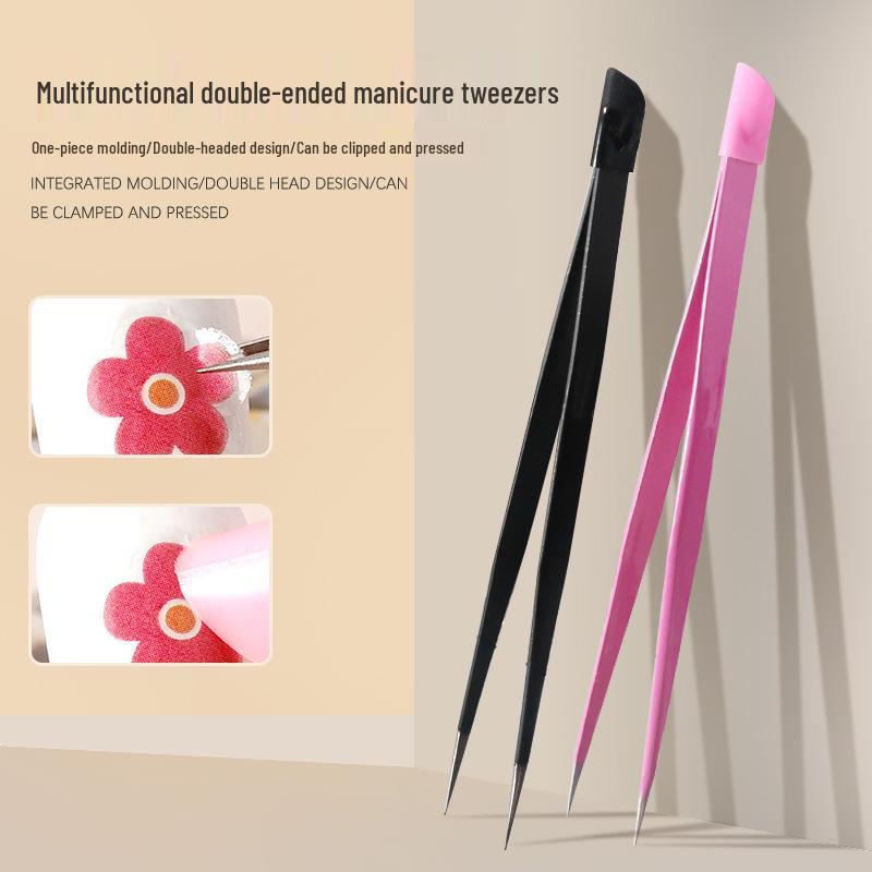Double-Headed Tweezers and Silicone Stick for Nail Stickers - Japanese Manicure Tool