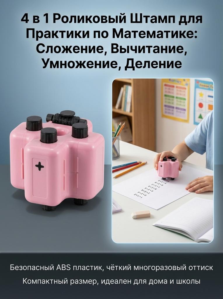 4 In 1 Math Practice Roller Stamp For Kids Calculation Learning Tool With Addition Subtraction Multiplication Division Function