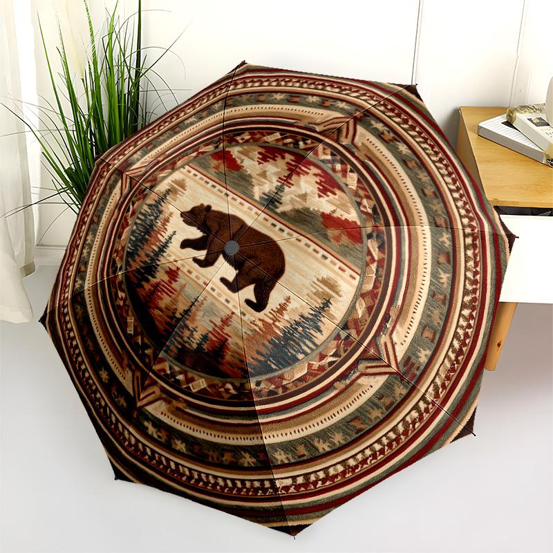 0106 Vintage Native American Style Animals  pattern, automatic folding umbrella, portable and foldable design, 8 ribs, a Christmas or birthday gift.