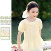French Style Lapel Doll Shirt - Girls' Summer Dress with Ruffled Lapel, Short Sleeved, Pure Cotton Bubble Sleeve, Medium Size Children's T-shirt