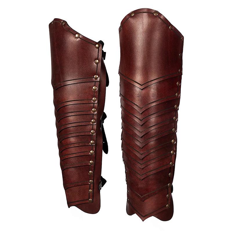 Medieval Adjustable Leather Elf Knight Role-Playing Boot Covers and Knee Guards темно-коричневого