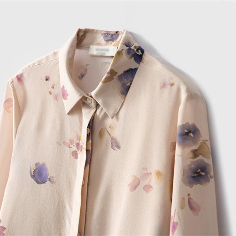 Puderrosa siden crepe de chine damesskjorta: Pendlarcasual, Ny enkelknäppt design