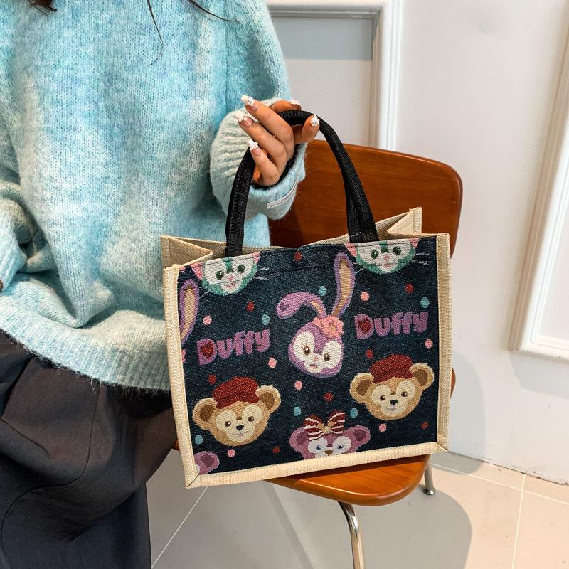 Fresh and Cute Printed Canvas Bag Student Shoulder Bag Linen Woven Large-capacity Tote Bag Women's Storage Bag