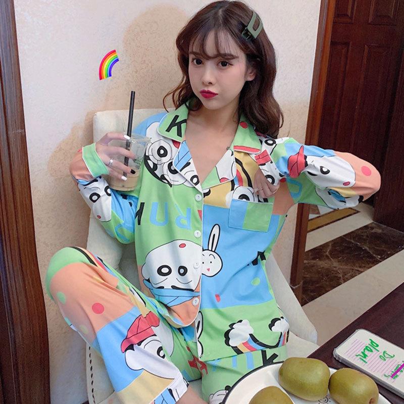A thin milk silk pajama women's spring and autumn sweet age-reducing women's long-sleeved trousers loungewear set