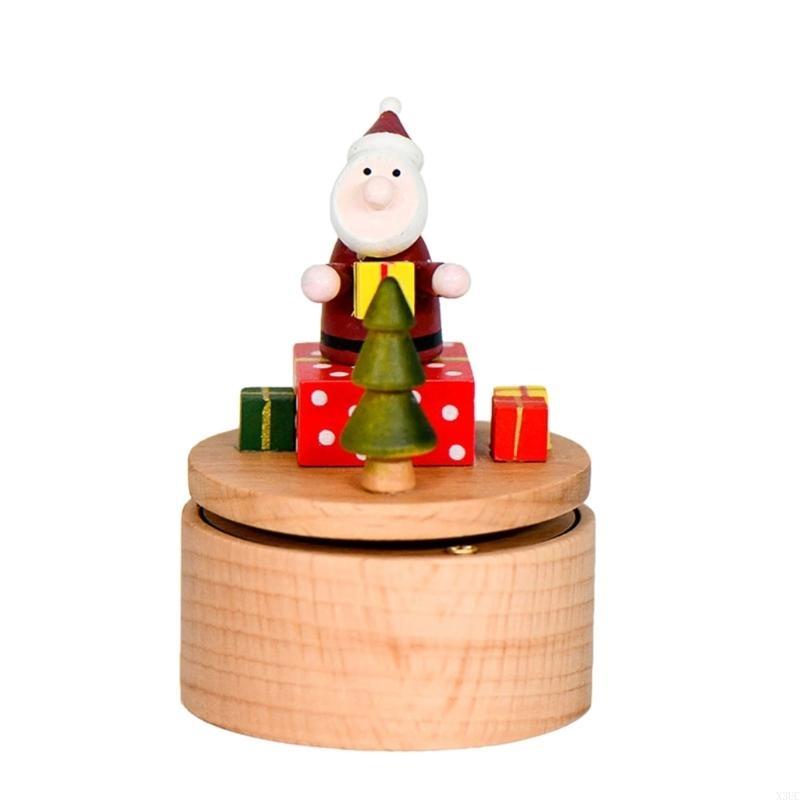 Rotating Wooden Music Boxes Christmas Santa Gift Theme Handcrafted Melodys Home Decoration Present X3UC